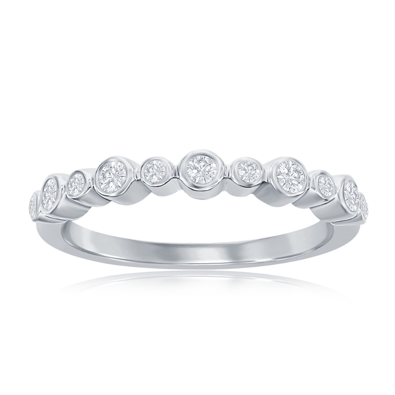 14K White Gold Round Bezel Diamond Band