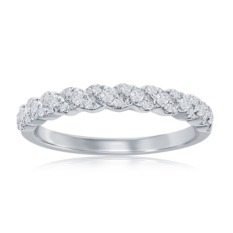14K White Gold Spiral Diamond Band