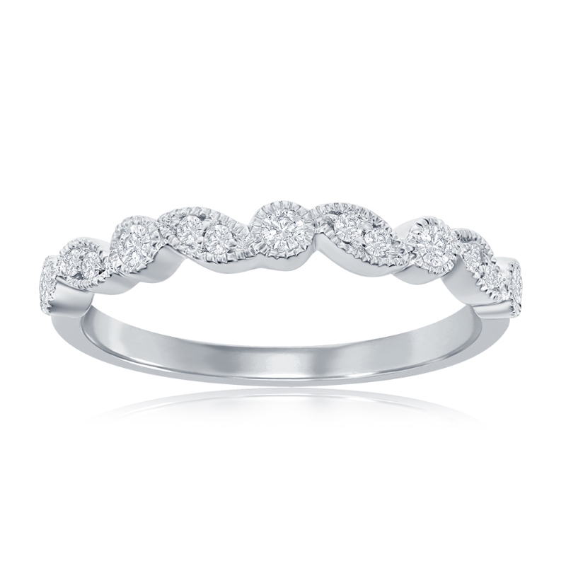 14K White Gold Miligrain Alternating Diamond Band