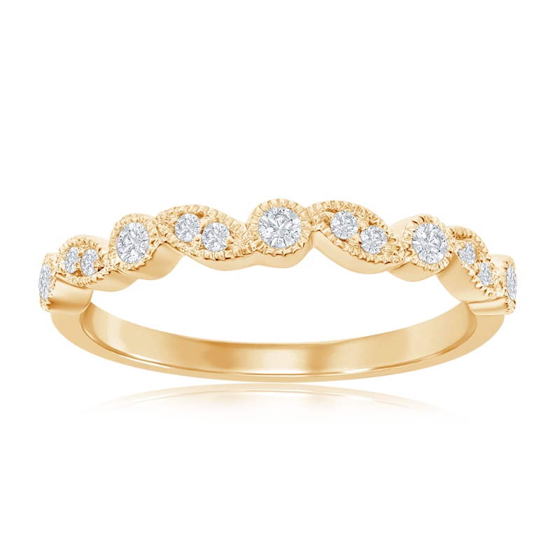 14K Yellow Gold Miligrain Alternating Diamond Band