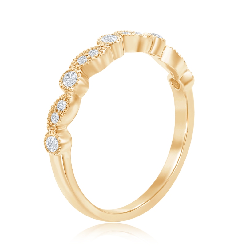 14K Yellow Gold Miligrain Alternating Diamond Band