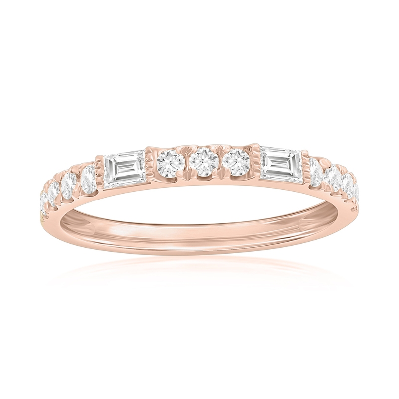 14K Rose Gold Baguette and Round Diamond Band