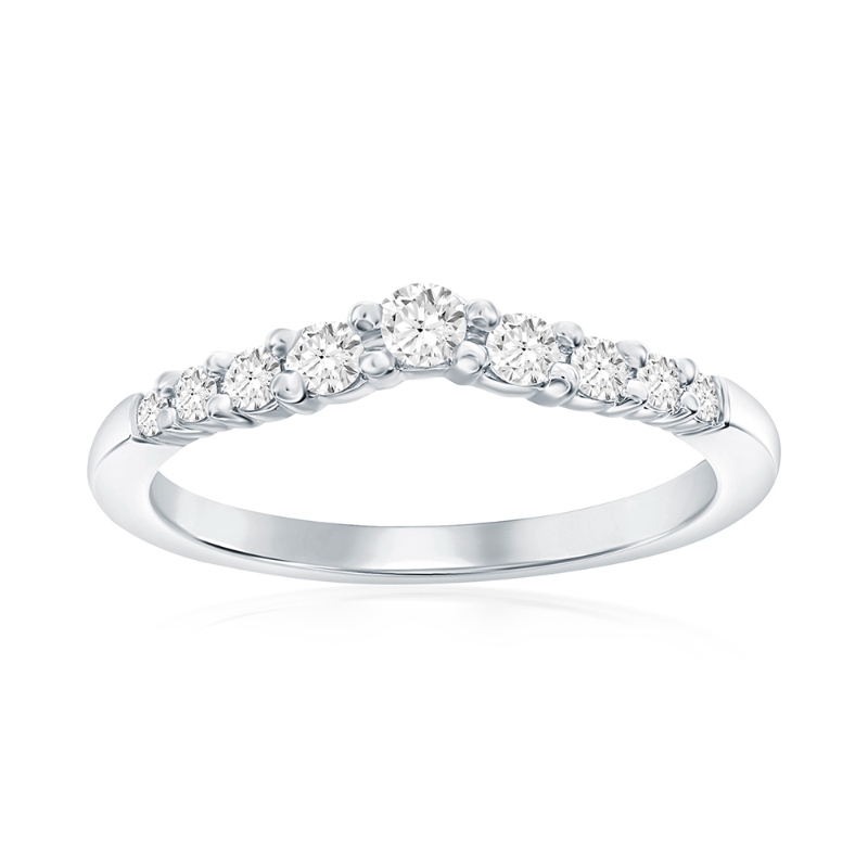 14K White Gold Curved Diamond Band