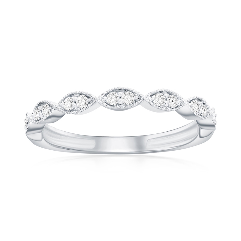 14K White Gold Scalloped Diamond Band