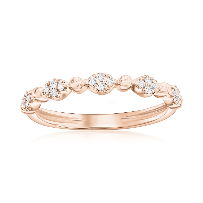 14K Rose Gold Beaded Scalloped Diamond Band