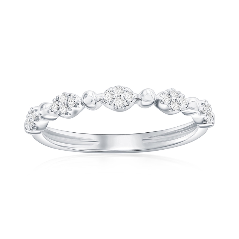 14K White Gold Beaded Scalloped Diamond Band