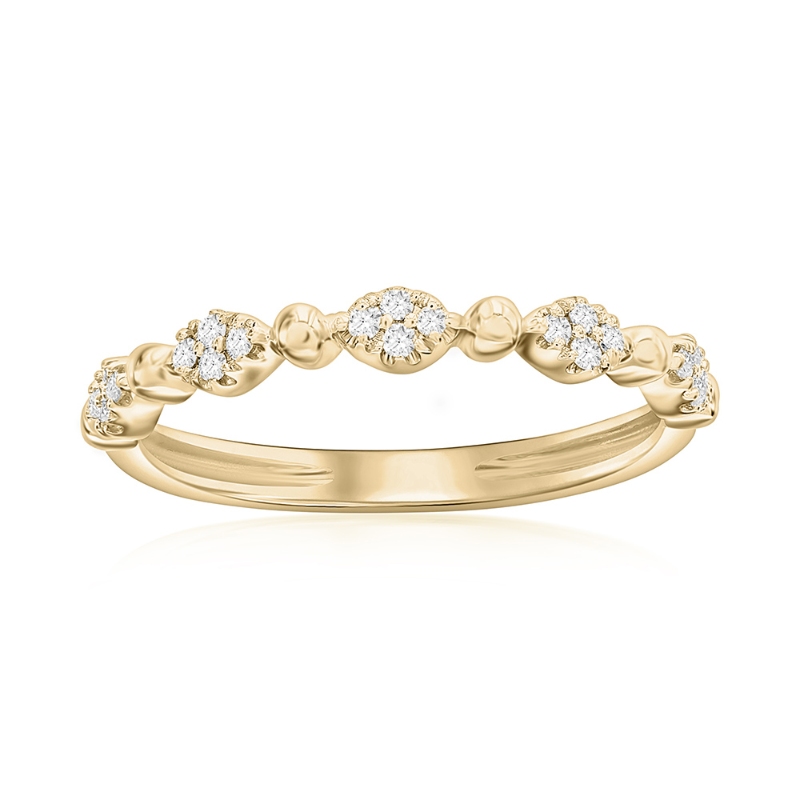 14K Yellow Gold Beaded Scalloped Diamond Band