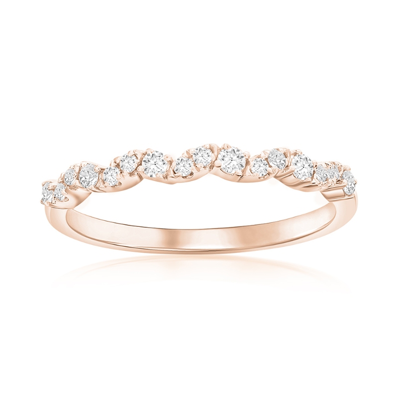 14K Rose Gold Waved Diamond Band