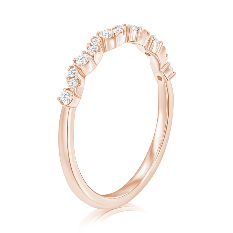 14K Rose Gold Waved Diamond Band