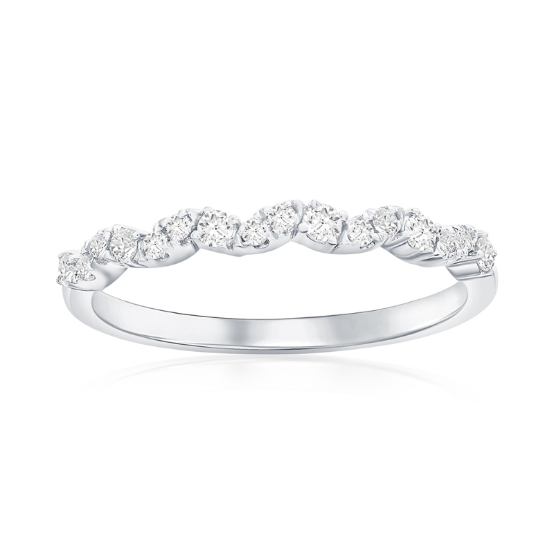 14K White Gold Waved Diamond Band