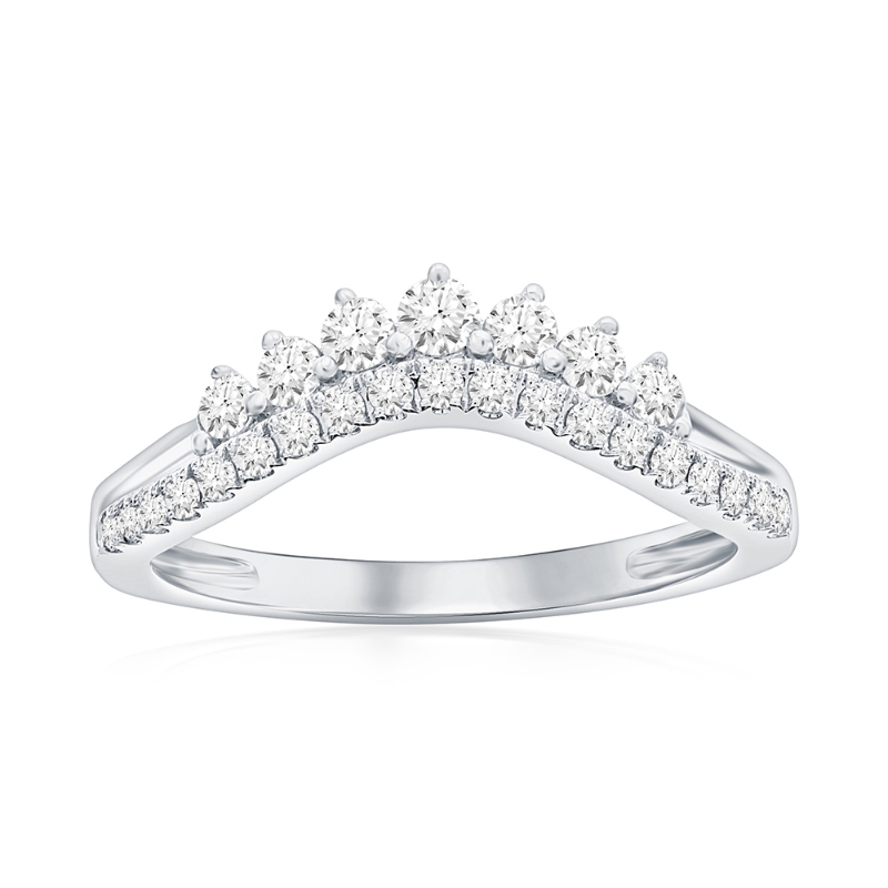 14K White Gold Curved Diamond Band