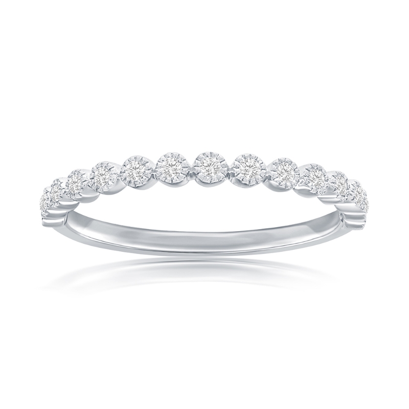 14K White Gold Miligrain Bezel Diamond Band