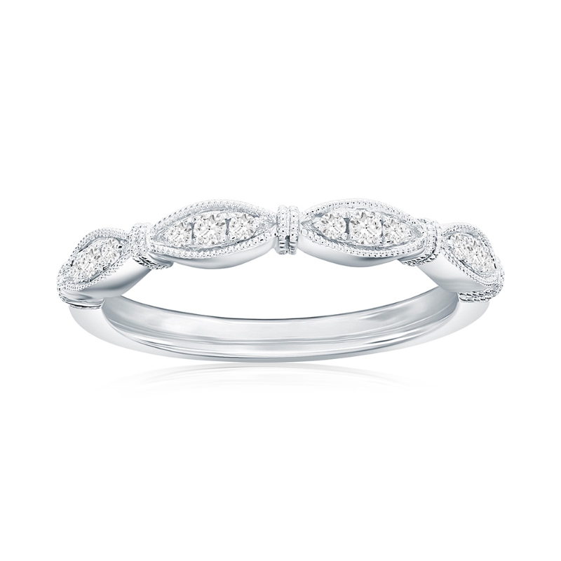 14K White Gold Scalloped Diamond Band