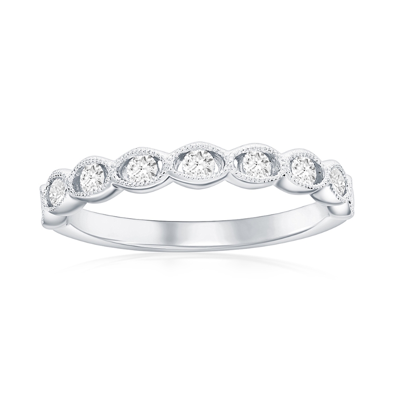 14K White Gold Miligrain Bezel Diamond Band
