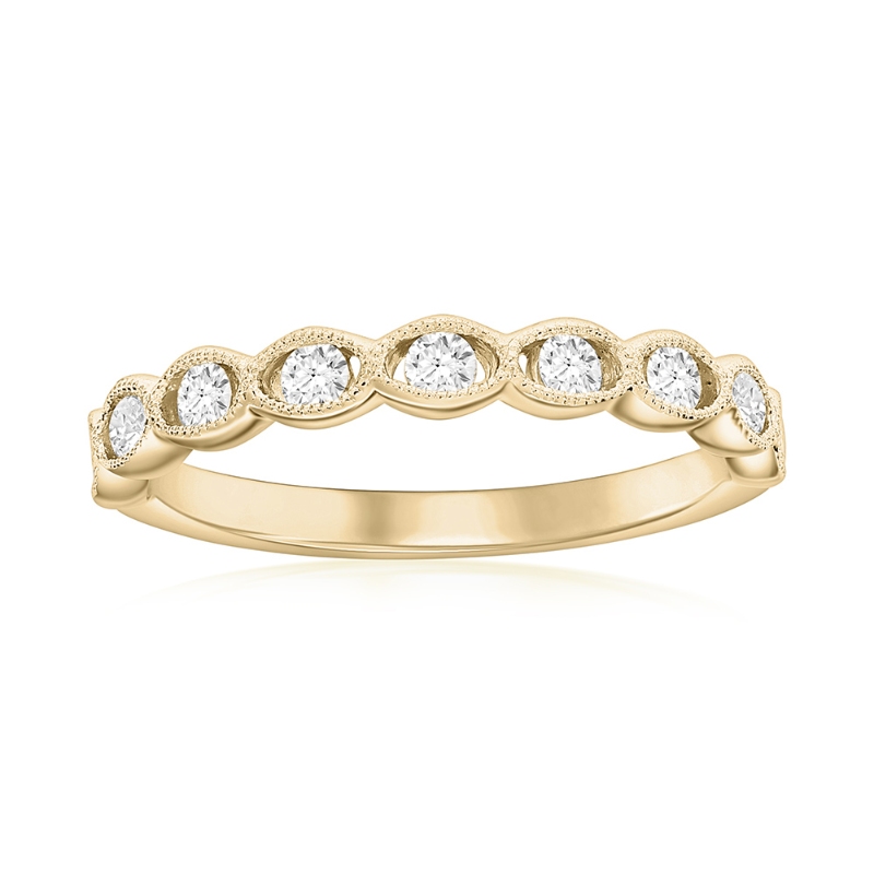 14K Yellow Gold Miligrain Bezel Diamond Band