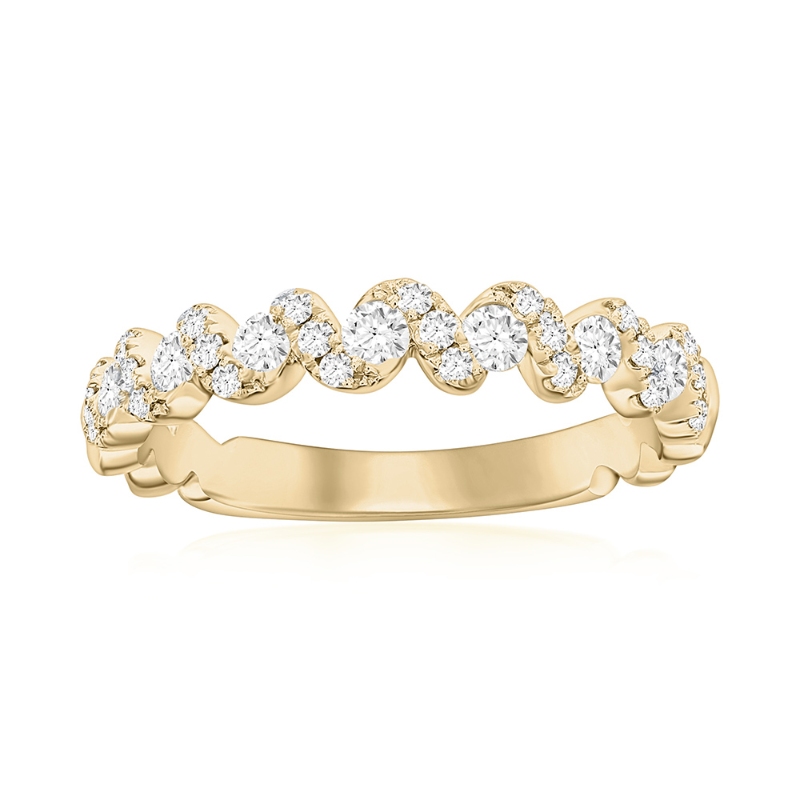 14K Yellow Gold Waved Diamond Band