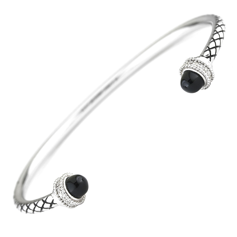 Silver Diamond/Onyx Bangle