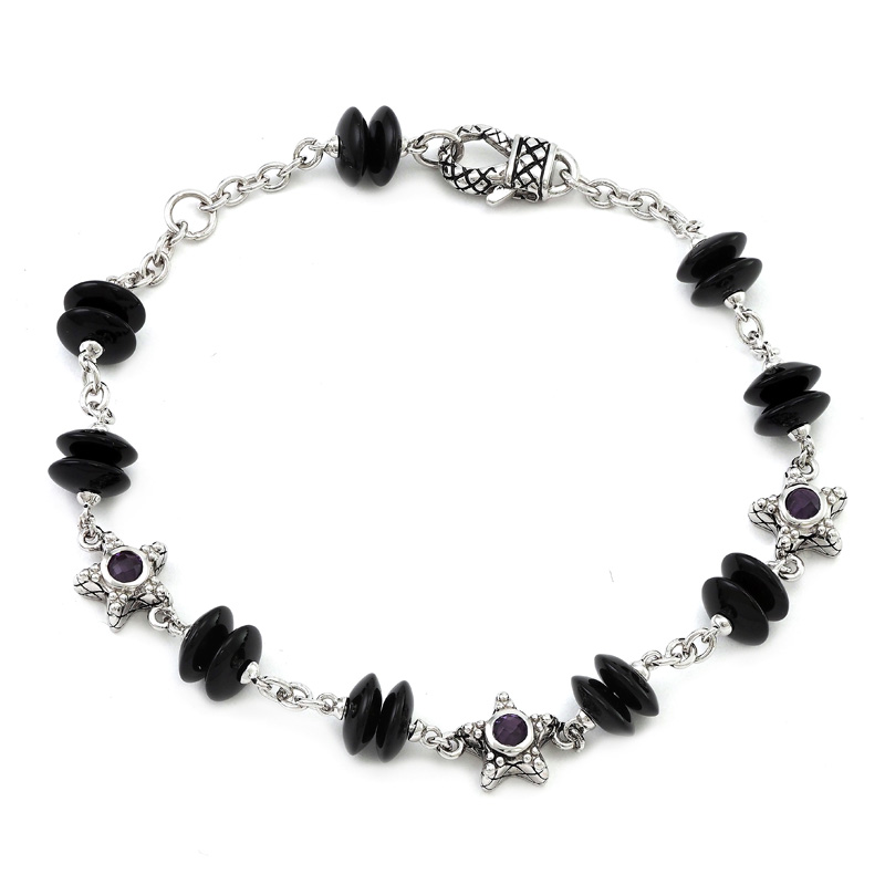 Silver Onyx/Amethyst Bracelet (7