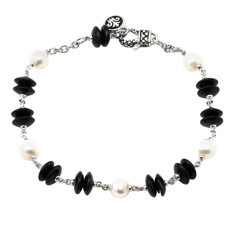 Silver Onyx.Pearl Bracelet (7