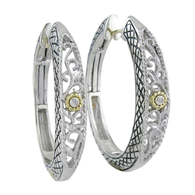 18K/Silver Dia Hoop Earrings