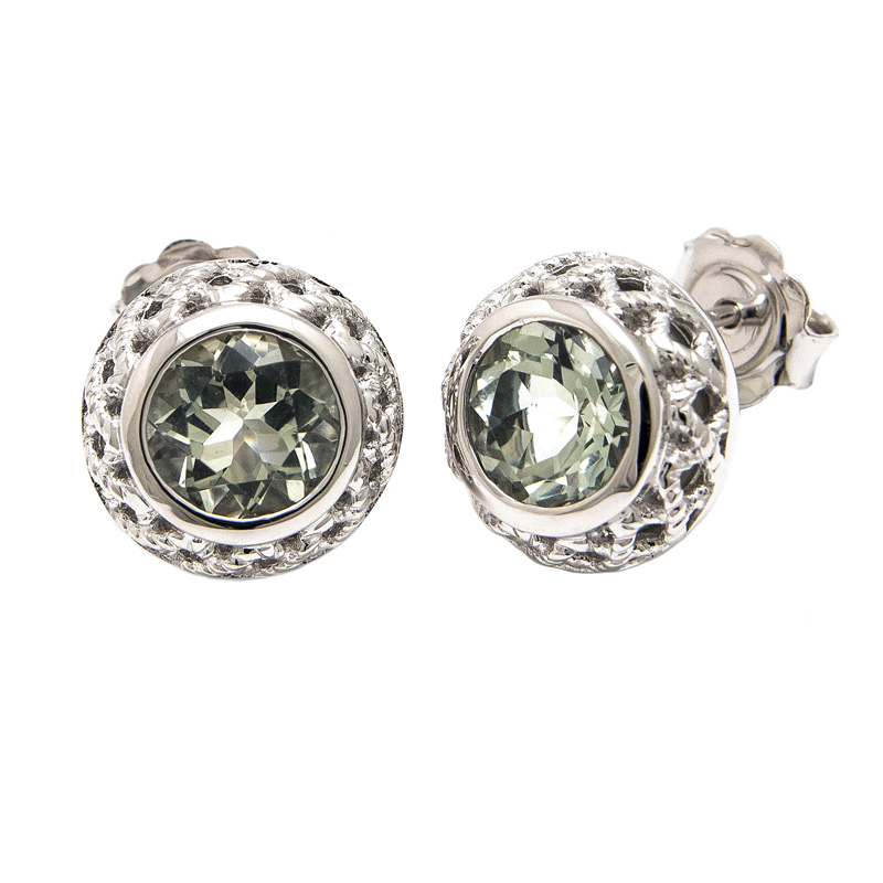 Silver Green Amethyst Earrings