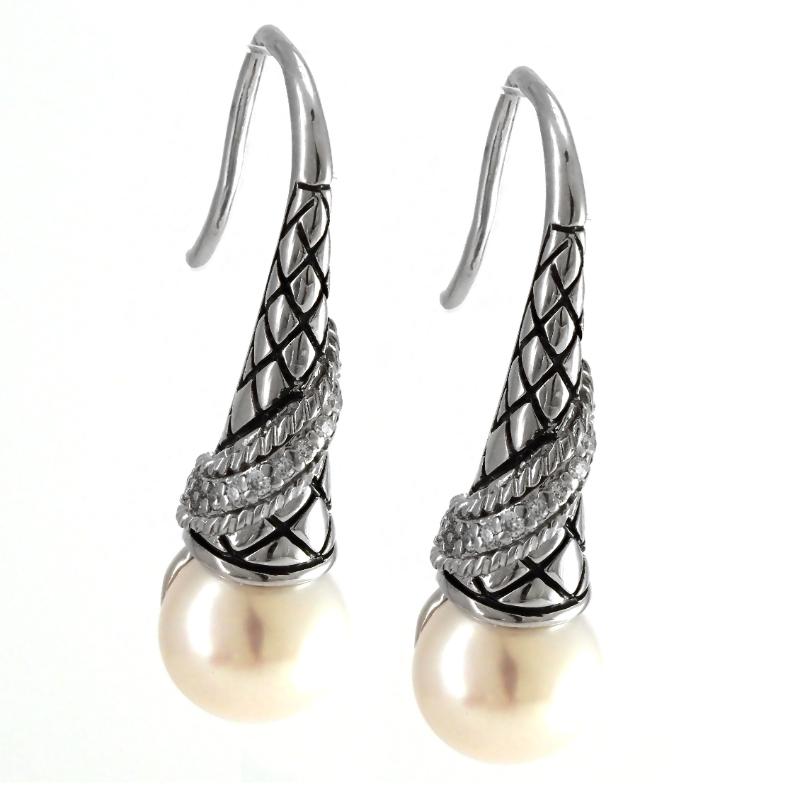 Silver Pearl/Diamond Earrings