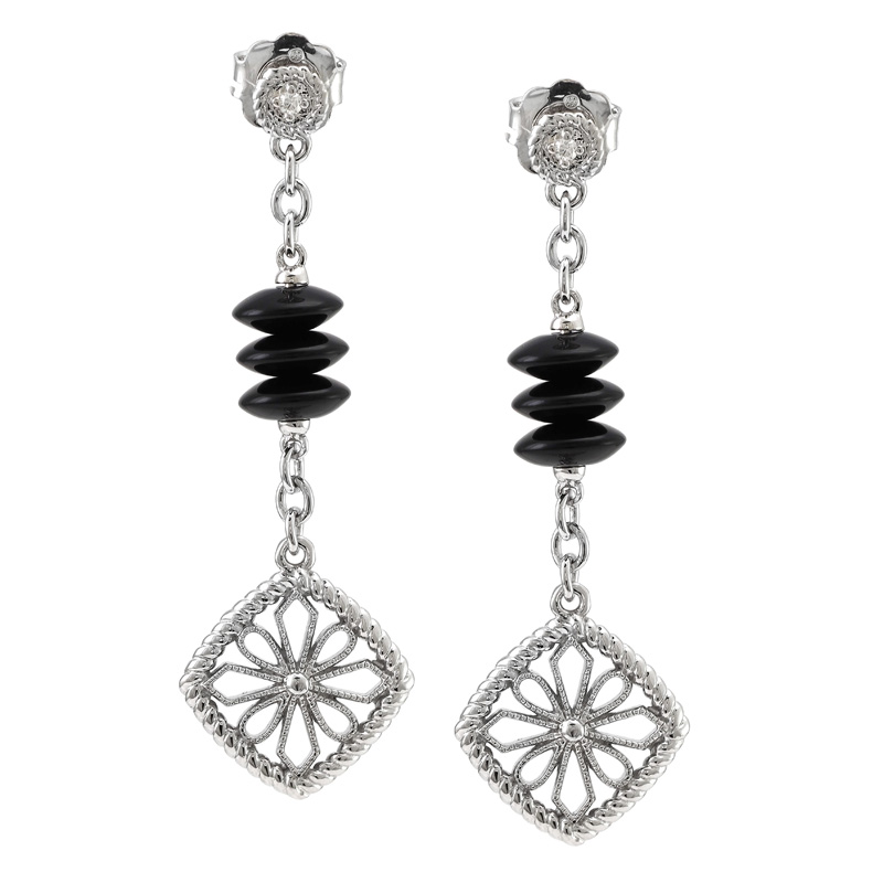 Silver Onyx/Diamond Earrings