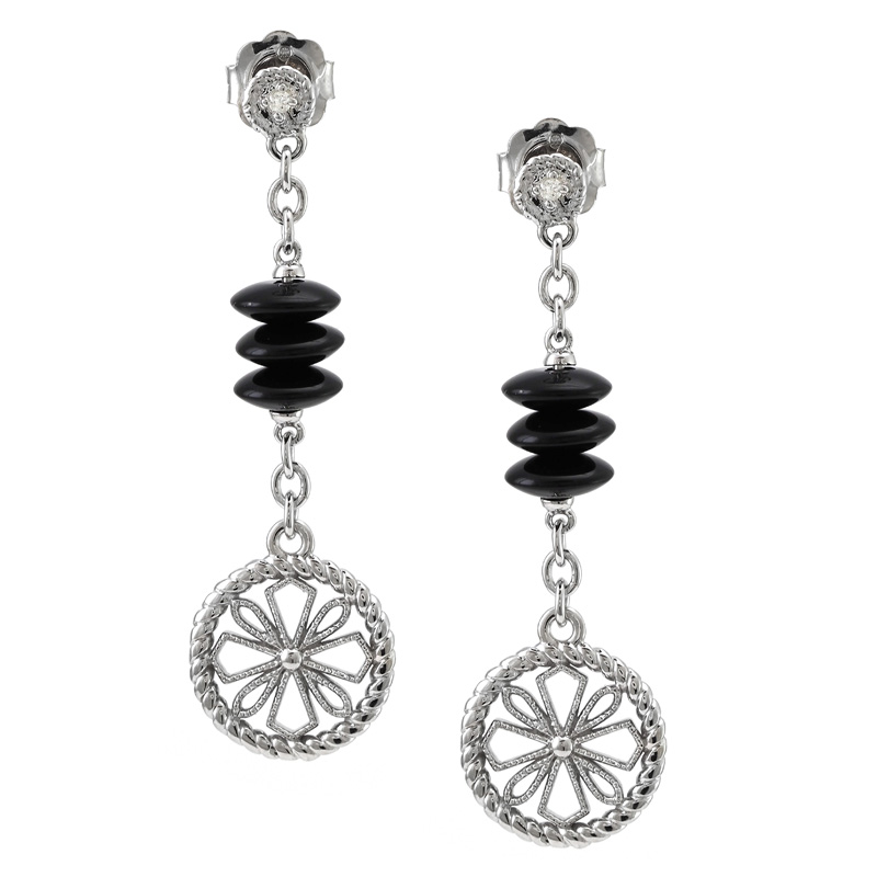Silver Onyx/Diamond Earrings