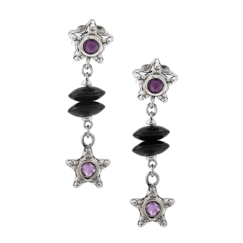 Silver Onyx/Amethyst Earrings