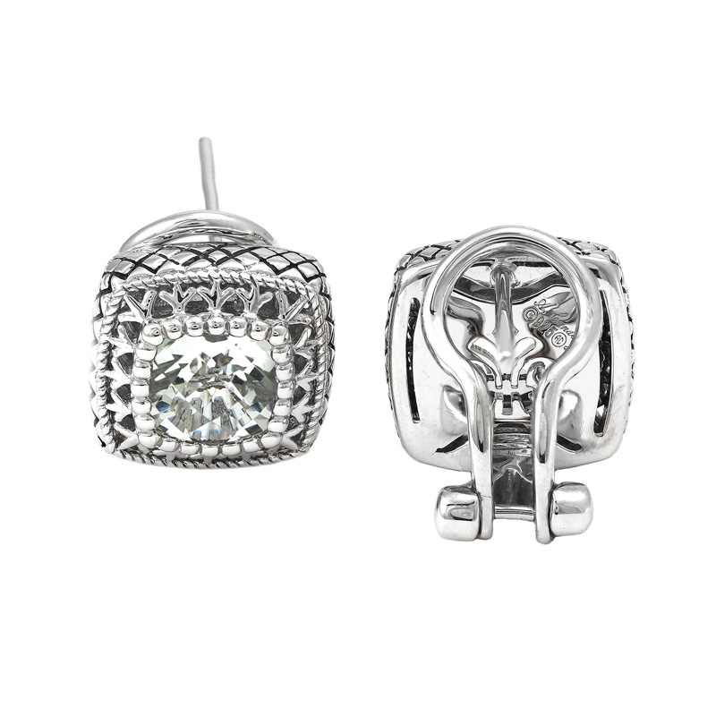 Silver Green Amethyst Earrings