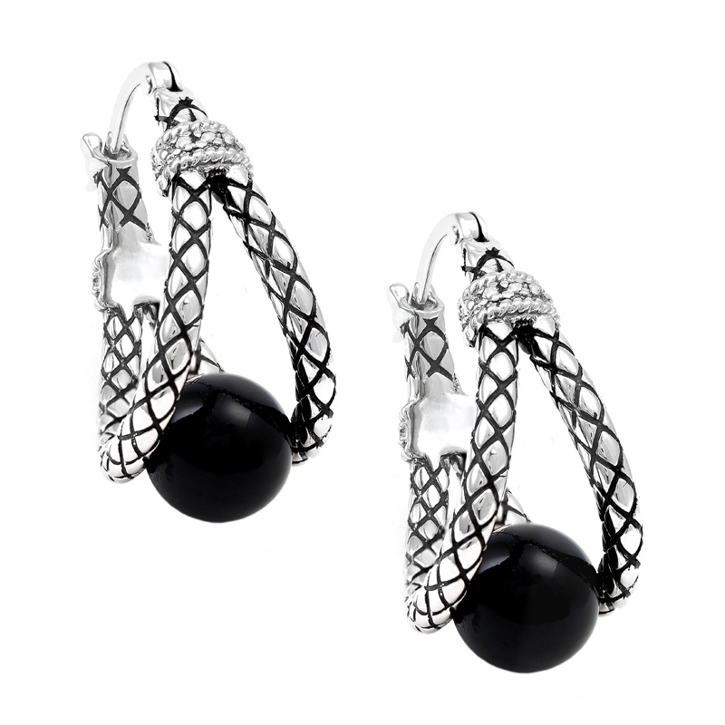 Silver Onyx/Diamond Earrings