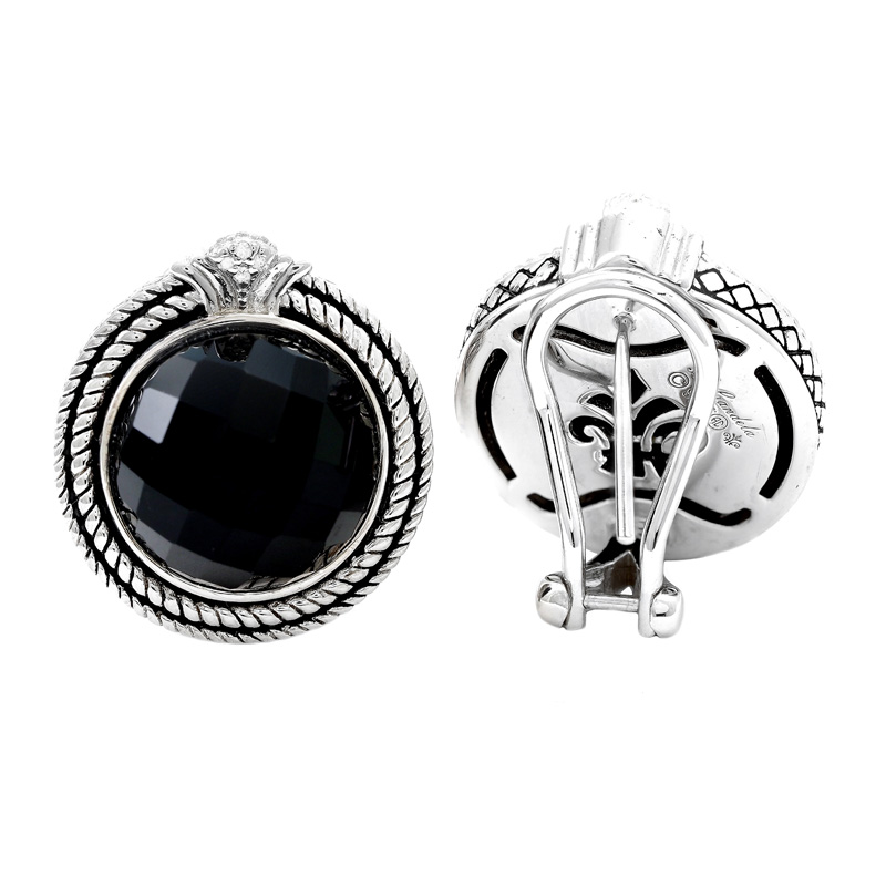 Silver Onyx/Diamond Earrings