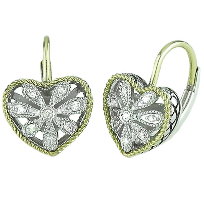 18K/Silver Dia Antique Heart Flower Earrings