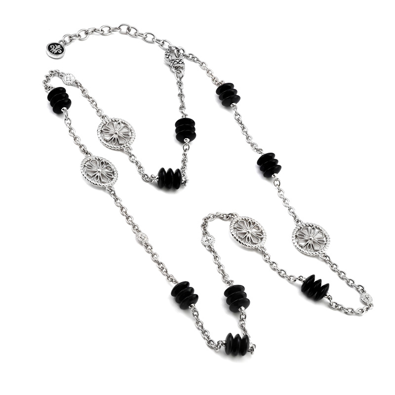 Silver Onyx/Diamond Necklace (22