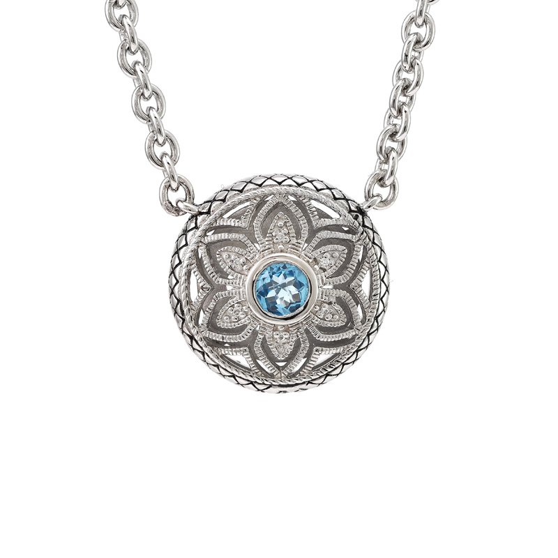 Silver Blue Topaz/Diamond Necklace