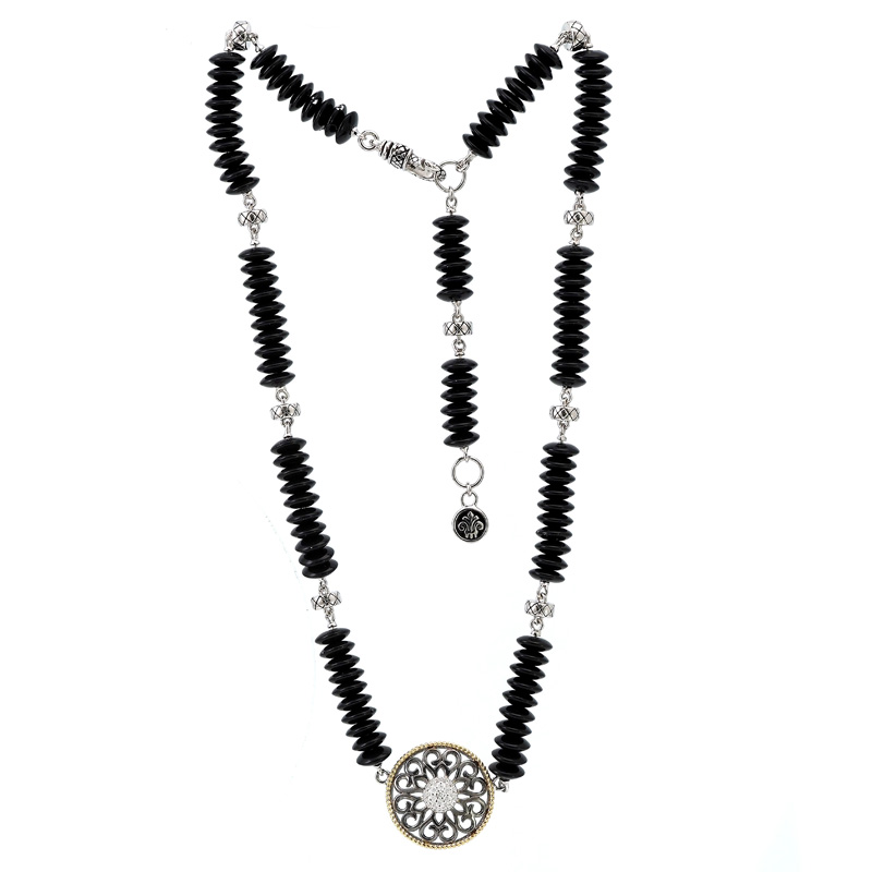 18K/Silver Onyx Diamond Necklace (16