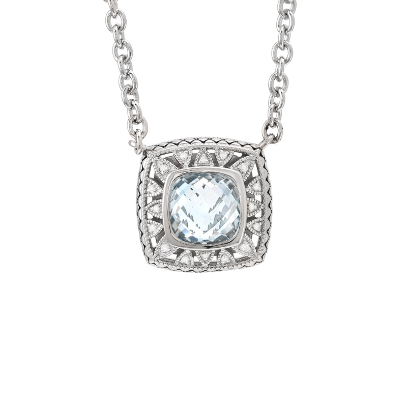 Silver Diamond/Blue Topaz Necklace