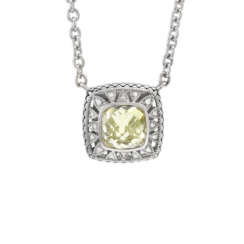 Silver Diamond/Lemon Quartz Necklace