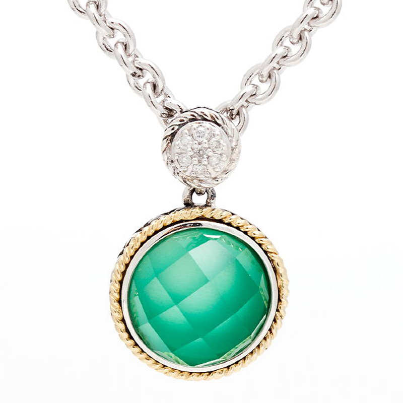 18K/Silver Diamond Green Agate Doublet Necklace