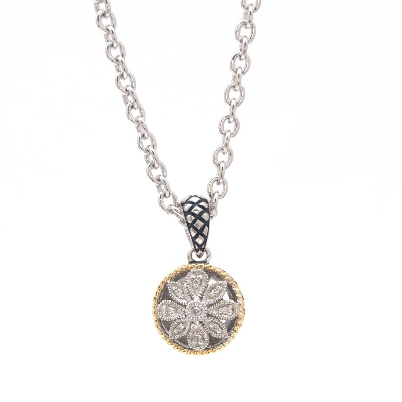 18K/Silver Dia Antique Rd. Flower Pendant