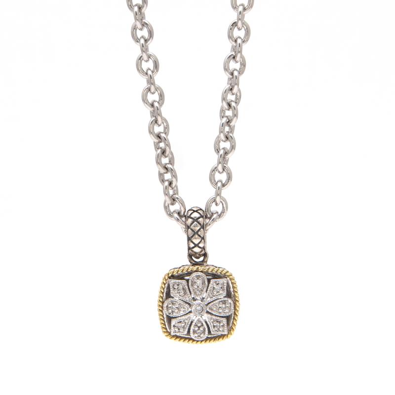 18K/Silver Dia Antique Look Sq Pendant