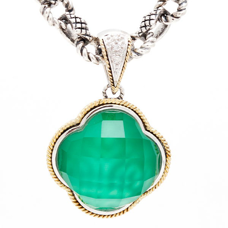 18K/Silver Diamond Green Agate Doublet Pendant