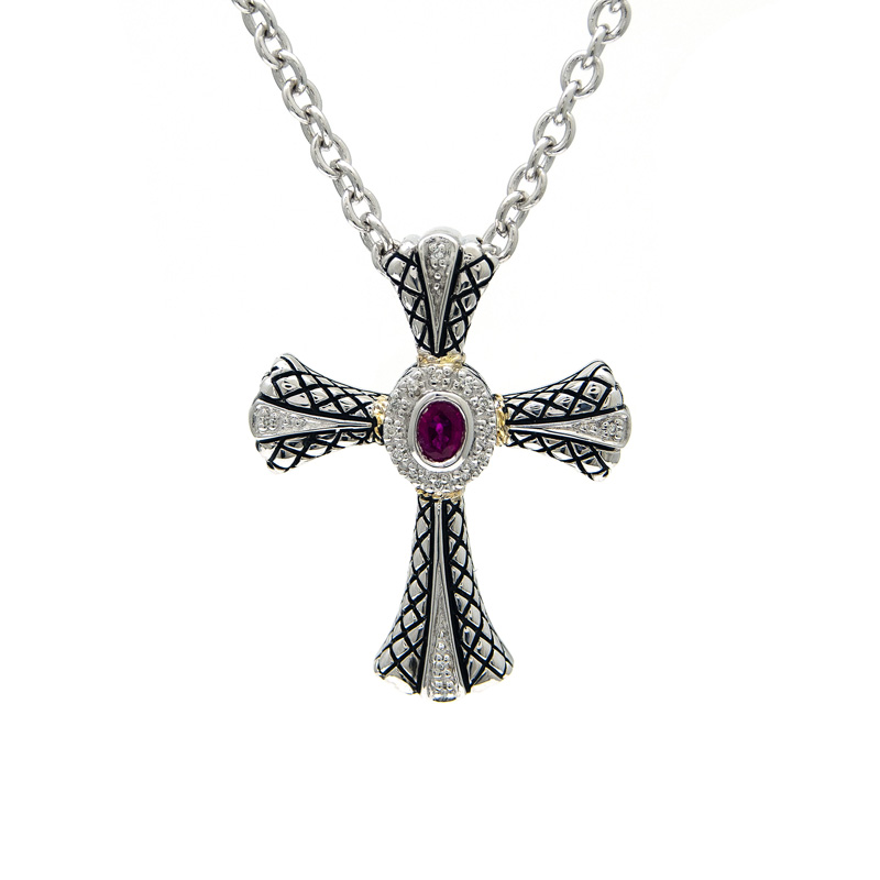 18K/Silver Diamond/Ruby Necklace