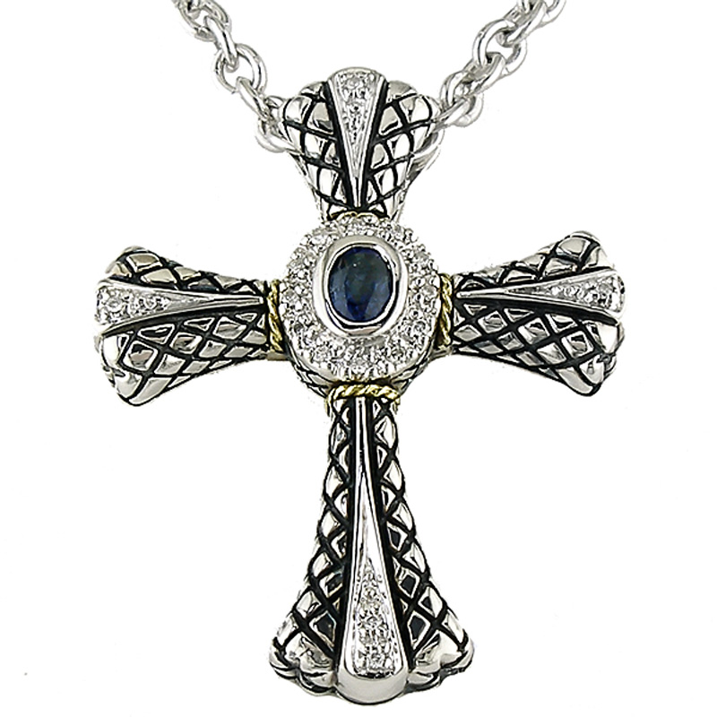 18K/Silver Diamond/Sapphire Necklace