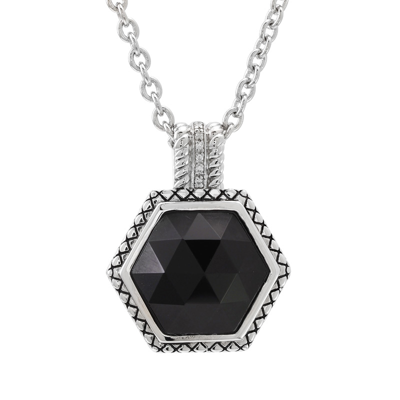 Silver Onxy/Diamond Necklace
