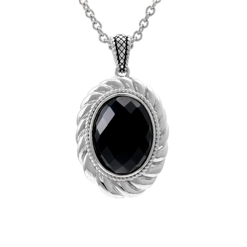 Silver Onyx Necklace (17"+2")