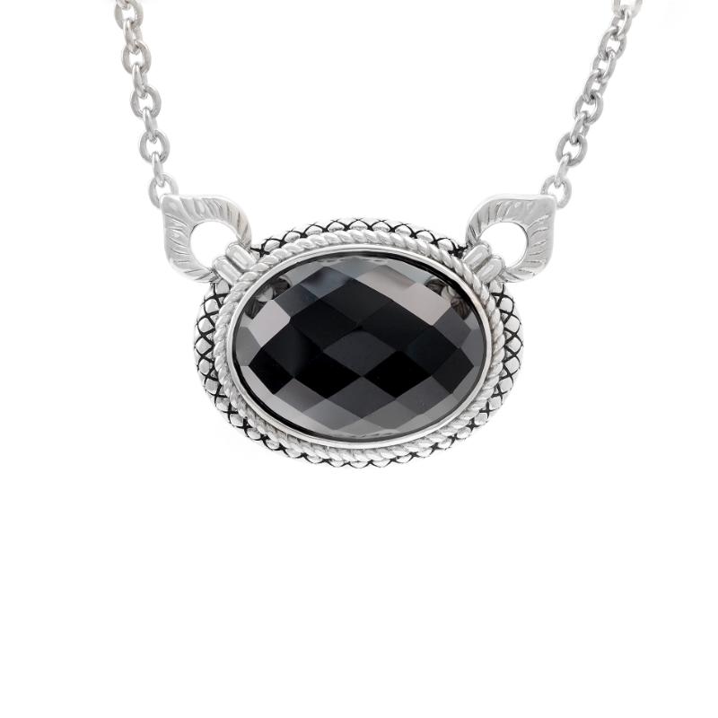 Silver Onyx Necklace (17"+2")