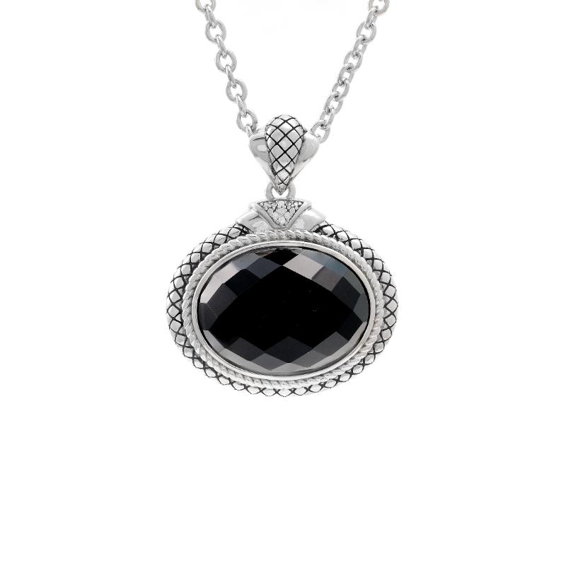 Silver Onyx/Diamond Necklace (17"+2")