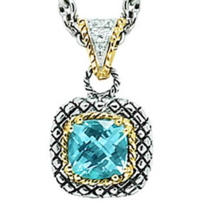 18K/Silv.07 Dia 8M Cush Blue Topaz Pd