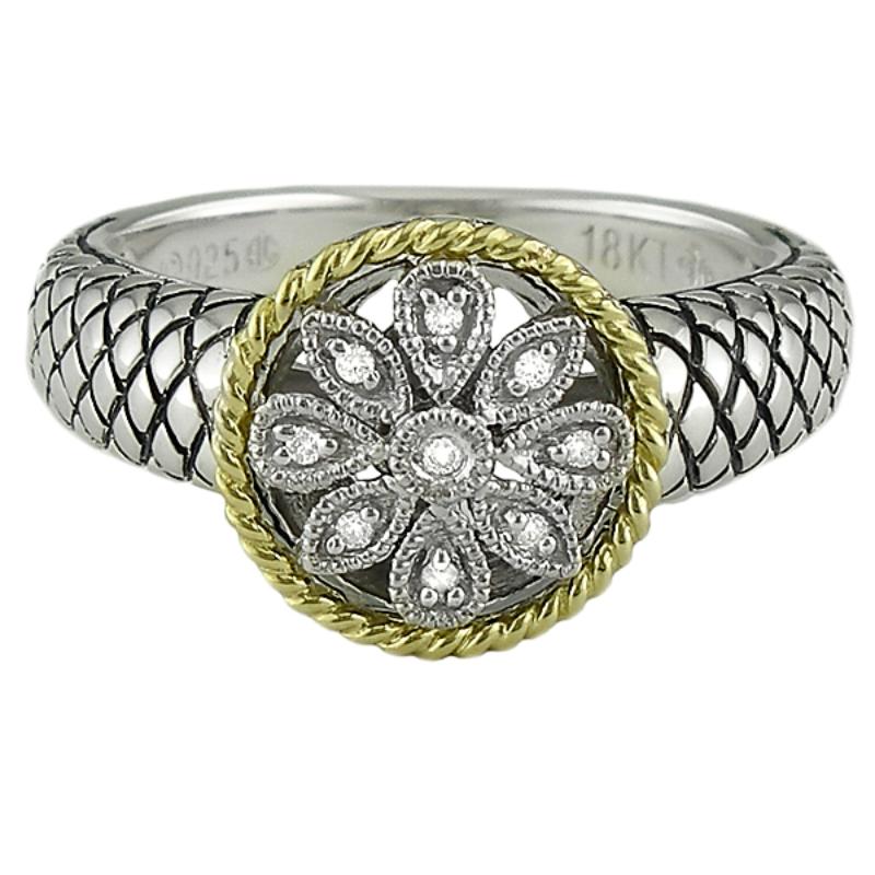 18K/Silver Dia Round Flower Ring